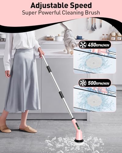 Electric Spin Scrubber for Cleaning Bathroom, Shower Scrubber Cordless Cleaning Brush with IPX7 Waterproof & 2 Speed, 3 Brush Heads, Bathroom Cleaning Supplies for Shower Tub Kitchen Tile Toilet Pink - color: Pink, size: 3 Brush Heads