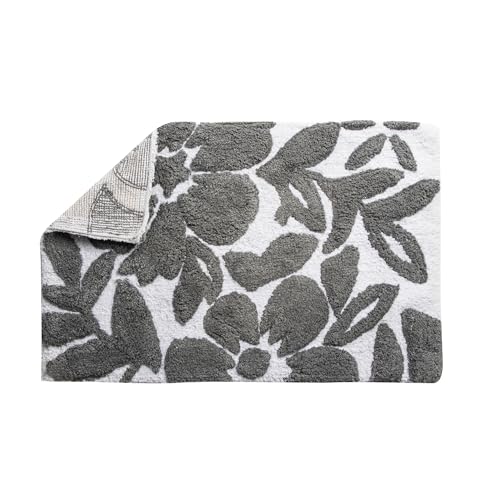 voyzz home Luxury 100% Cotton Spring Flower Bathroom Rug Mat, Extra Soft Thick Absorbent Tufted Bath Rugs, Machine Washable Plush Bath Mat for Bathroom, Shower, and Tub (20''x32'', Grey Leaf)… - color: Grey Flower Single 20x32