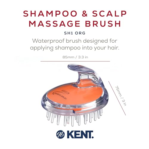 Kent SH1 ORG Scalp Scrubber Hair Brush and Scalp Exfoliator Brush for Distributing Shampoo and Conditioner, Shower Scalp Massage Tool and Hair Growth Brush Shower Brush with 42 Soft Rubber Bristles - color: Orange, size: 2 Pack