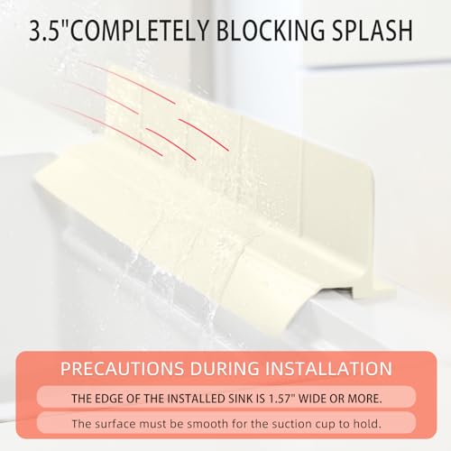 23" Ultra Silicone Sink Splash Guard Released in 2026,Self-Draining Water Splash Guard for Kitchen Sink,Bathroom and Island,with 3.5" High Splash Guard & 7 Strong Suction Cup (Beige) - color: Beige