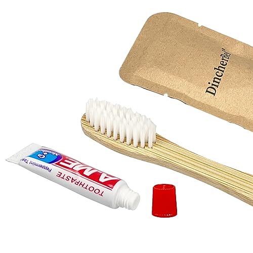 DincherBel Bamboo Toothbrushes Kit Bulk, Disposable Toothbrushes with Toothpaste(6g), Individually Wrapped Toiletries Amenities for Hotel, Airbnb, Homeless, Shelter, Camping and Travel (100 Pack) - style: 100 Pack(Bamboo)