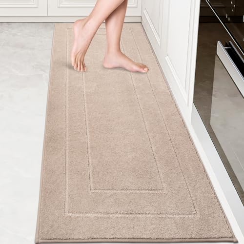 PURRUGS Machine Washable Kitchen Runner Rug 24" x 70", Non-Slip/Skid Hallway Runner Rug, Super Absorbent Soft Area Rug for Kitchen, Hallway & Laundry, Rolled Packaging, Beige - color: Beige, size: 24" X 70"