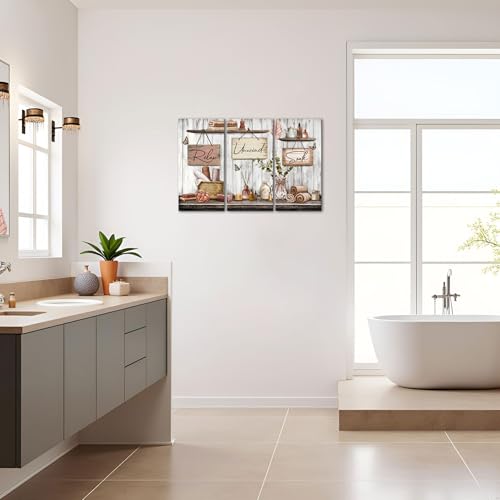 sechars Bathroom Wall Art Relax Unwind Soak Signs Canvas Prints Brown Spa Decor, 8x16 Inches Each, Framed (Brown) - color: Brown
