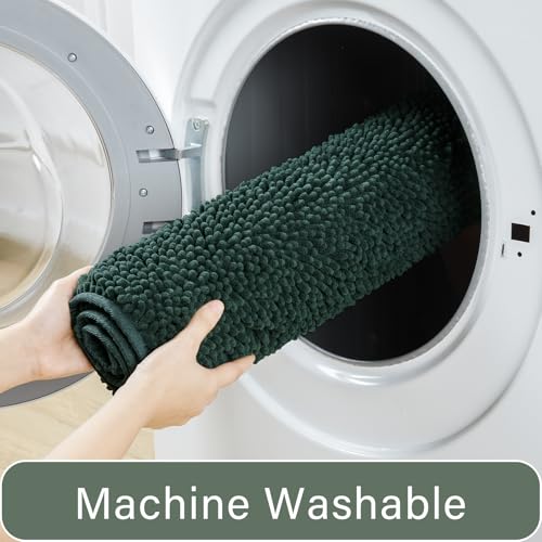 LOCHAS Bathroom Rugs Sets 2 Piece, Soft Non Slip Bath Mat Set, 20''x20'' U-Shaped Toilet Rug and 34''x21'' Hunter Green Bath Rugs, Washable Absorbent Chenille Toilet Rug Set for Bathroom, Shower - color: Hunter Green