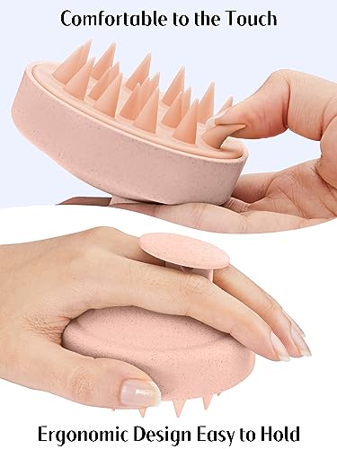 HEETA Scalp Massager Hair Growth, Silicone Scalp Scrubber Shampoo Brush for Exfoliation, Dandruff Removal & Head Massage Stress Relax, Wet & Dry Use for Thick, Thin Hair Care, Wheat Straw Light Pink - color: New Light Pink