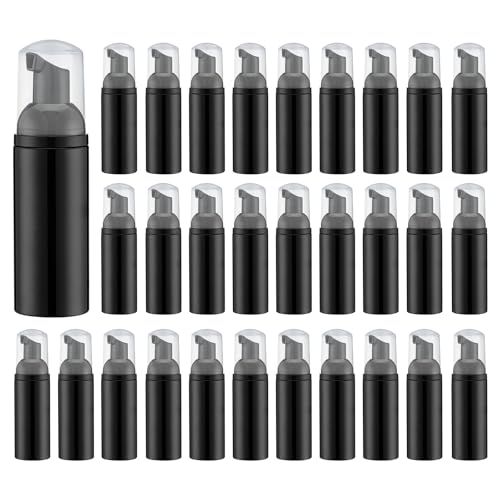 Travel Foam Pump Bottle - 2oz Small Size Foaming Hand Soap Dispenser - Mini Portable Mousse Lash Shampoo Kit Container for Hair - Empty Leak Proof Plastic Black Foamer 30Pack - color: 30 Black