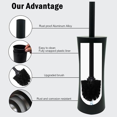 Vince Camuto Toilet Bowl Brush with Holder, Durable Bathroom Cleaning Tool, Modern Design for Easy Toilet Maintenance, Bathroom Cleaner Brush for Efficient Cleaning and Hygiene - color: Matte Black