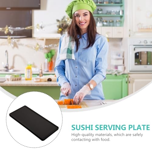 Ceramic Sushi Serving Platters Porcelain Rectangular Serving Dishes Black Japanese Style Sushi Plate for Entertaining, Desserts, Appetizers, Cheese Board, Charcuterie, Party Trays, 8.06 X 3.74 inches