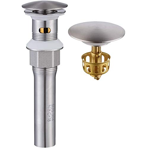 KAIYING Pop Up Drain, Bathroom Sink Drain Stopper with Overflow, Vessel Sink Drain Assembly with Detachable Basket Stopper, Anti-Explosion and Anti-Clogging Drain Strainer (Brushed Nickel) - color: Brushed Nickel, style: With Overflow