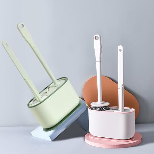 Plastic Toilet Brush Set, Strawberry Green, Bathroom Accessories, Includes 2 Toilet Brushes & Holder - color: Strawberry Green