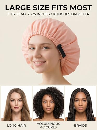 Aquior Shower Cap,Extra Adjustable Shower Caps for Women Double-Layer Waterproof Reusable Hair Cap, Large Hair Cap for All Hair,for Girls Spa Bath,Soft Large for Women Long Hair(Champagne) - color: champagne