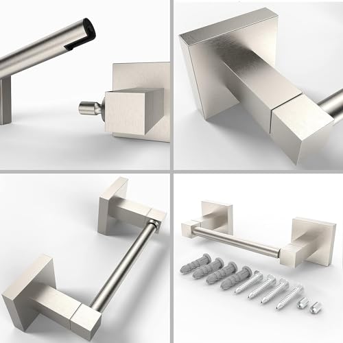 Ruacq Toilet Paper Holder Brushed Nickel 2 Pack Double Post Pivoting Square Tissue Holders Roll Holder Hangers Toilet Paper Stand Stainless Steel and Zinc Alloy Modern Wall Mounted - color: Brushed Nickel, size: Square-2pcs
