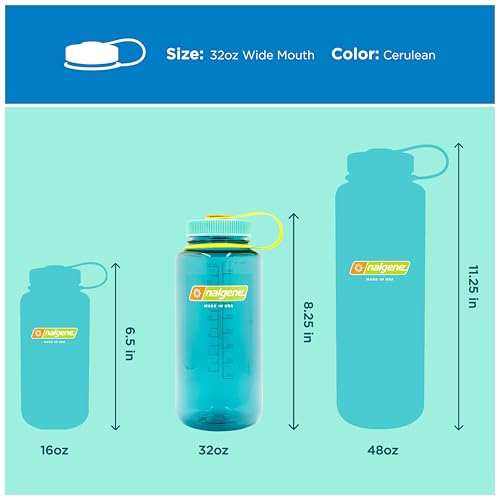 Nalgene 32 oz Wide Mouth Water Bottle | BPA-Free, Durable & Leak Proof, Lightweight Bottle for Hiking & Gym, Work & Travel - color: Cerulean, size: 32 Ounces