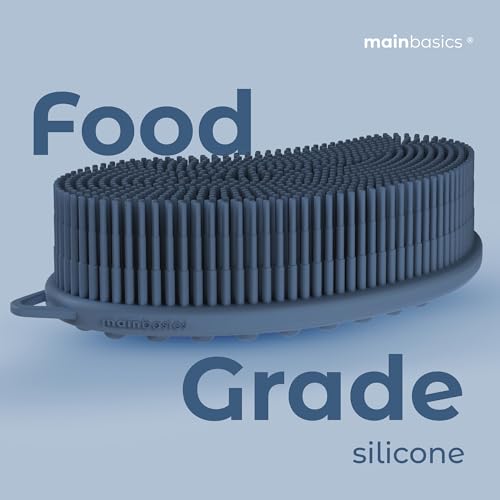 MainBasics Silicone Body Scrubber Dual-Sided, Dark Blue, Massage | Shower Scrubber with Massage Nodes, Silicone Loofah Alternative for Deep Clean - color: Dark Blue, size: Massage