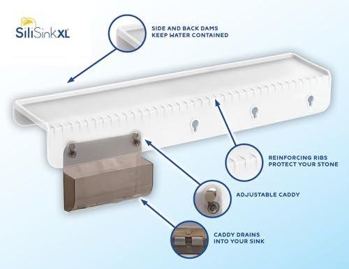 SiliProducts SiliSink XL Silicone Sink Edge Guard for Kitchen Sink - Fits 3.75” - 4” Wide - The Original Stone Protector with Sponge Caddy - Splash Guard, 20” Frosted Matte - color: Frosted Matte, size: 4in x 20in