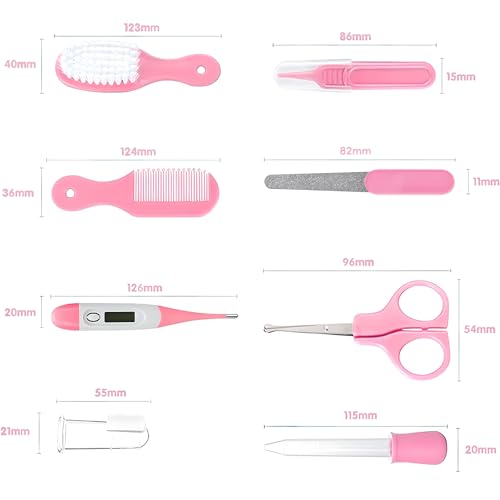 Baby Grooming Kit, Infant Safety Care Set with Hair Brush Comb Nail Clipper Nasal Aspirator,Baby Essentials Kit for Newborn Girls Boys (Pink Baby Grooming kit) - style: Pink Kit+Pink Brush