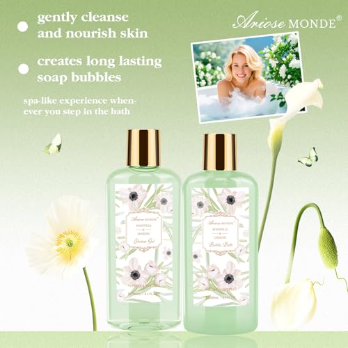 Spa Gifts for Women, Bath Sets, 7Pcs Spa Gift Set w/Shower Gel, Bubble Bath, Bath Salts, Bath Bomb, Body Lotion, Christmas Gifts for Women, Magnolia & Jasmine Bath Set