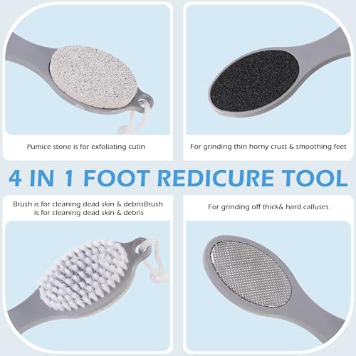 3 Pcs 4 in 1 Foot Brush for Use in Shower with Pumice Stone, Foot Rasp and Sandpaper, Foot Scrubber Brush for Feet, Dead Skin Remover for Foot Care - style: 3 Gray Foot Brush