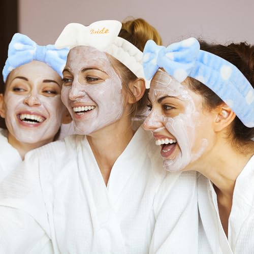 Semato Bachelorette Party Favor Set Bride & Bridesmaid Spa Headband for Women Gifts Party Supplies (1 bride+ 7 blue dot) - color: 1 bride+ 7 blue dot