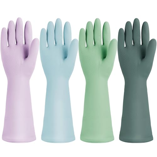 Jsocoah Cleaning Gloves for Dishwashing, 4/5 Pairs Reusable Kitchen Gloves for Wash, Household Cleaning Glove for Dishes Pet - color: Multicolor-4 Pairs
