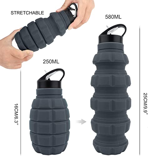 QiCheng&LYS 19.5oz Collapsible Travel Water Bottle, Reuseable BPA Free Silicone Foldable Water Bottles for Travel Gym Camping Hiking, Portable Leak Proof Sports Water Bottle with Carabiner(Gray) - color: Gray