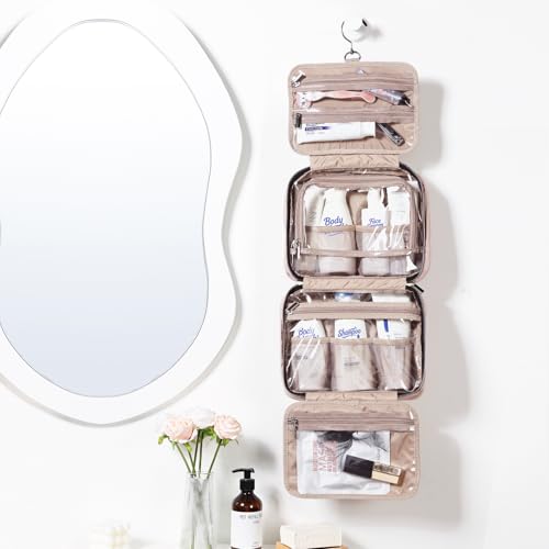 NISHEL Travel Toiletry Bag for women, Portable Hanging Organizer for Travel-Sized Shampoo, Conditioner, Brushes Set, makeup Accessories, Medium Size, Pink - color: Pink, size: Medium