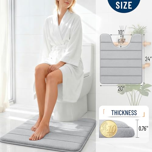 OLANLY Memory Foam Toilet Rugs U Shaped 24x20, Super Soft Absorbent Contour Bath Rugs, Quick Dry, Machine Washable Toilet Mat, Bathmat Floor Carpet, Bathroom Home Decor Accessories, Light Gray - color: Light Gray, size: 24" X 20" Contour Rug