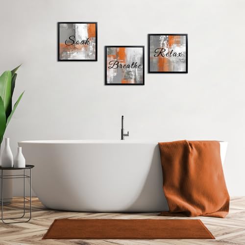 Derkymo 3 Pieces Bathroom Picture Wall Decor Breathe Relax Soak Sign Wall Art Framed Ready to Hang 12"x12"x3pcs