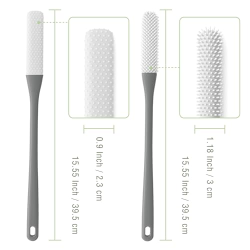 2-Pack Toe Cleaning Brush with Long Handle – Foot Scrubber & Exfoliating Anti-Itch Brush for Seniors, Pregnant Women, Men & Women (Grey)
