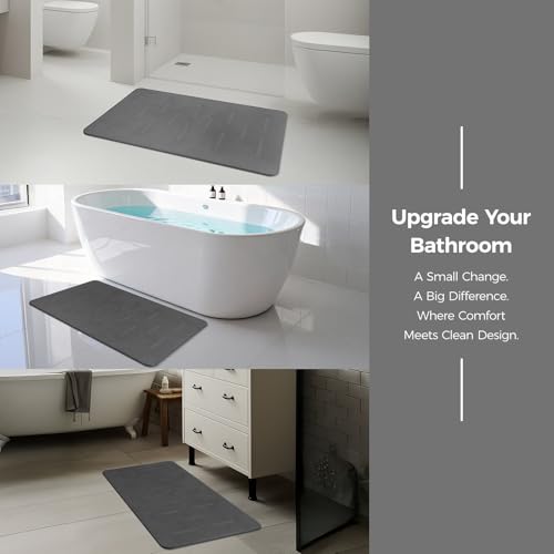 Large Stone Bath Mat 2 Pack, 31.5'' x 19.7'' Quick Drying Diatomaceous Earth Mat Large, Super Absorbent, Non Slip Diatomite Stone Bath Rugs for Bathroom, Easy to Clean (Dark Grey) - color: Dark Grey