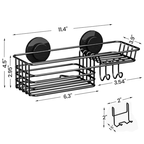 LEVERLOC Suction Cup Shower Caddy, Black Bathroom Shelf Shower Organizer With Hook And Soap Holder, No Drill Bathroom Caddy - color: 1 X Black