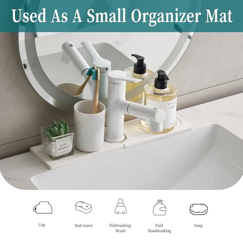 Stone Faucet Mat for Kitchen Sink Bathroom Counter, 15.7 Inch White Diatomite Water-Absorbing Drying Stone Mat, Sink Stone Tray Protector,Prevent Moisture Sink Splash Guard