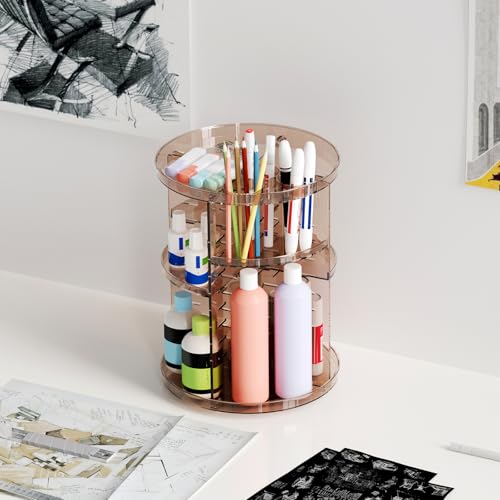 Rotating Makeup Organizer, DIY 8 Adjustable Layers Spinning Skincare Storage, Cosmetic Display Case with Brush Holder and Perfume Tray, Multi-Function Vanity Bathroom Countertop Organizer Clear Coffee - color: Clear Coffee