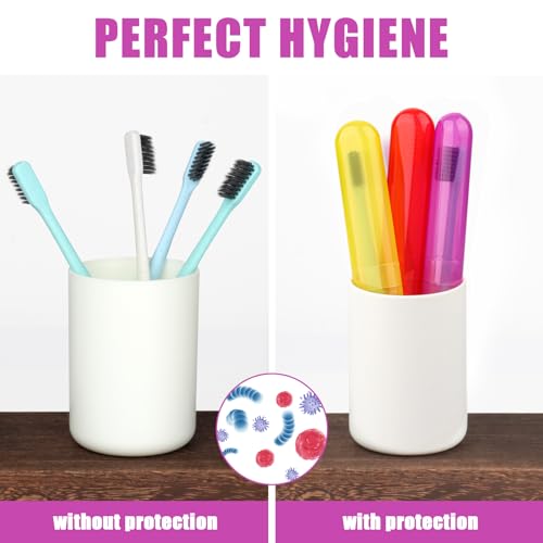 6 Pack Travel Toothbrush Case, Breathable Portable Toothbrush Holder, Plastic Toothbrush Cover Container for Traveling, Bathroom, School, Home, Business, Camping - color: Cyan+Pink+Purple+Yellow+Red+Beige