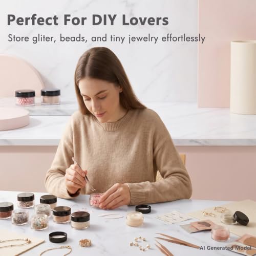 3 Gram Sample Jars with Lids, 25 Count Mini Cosmetic Containers - Makeup Travel Containers with Labels, Tiny Disposable Spatulas - color: Black