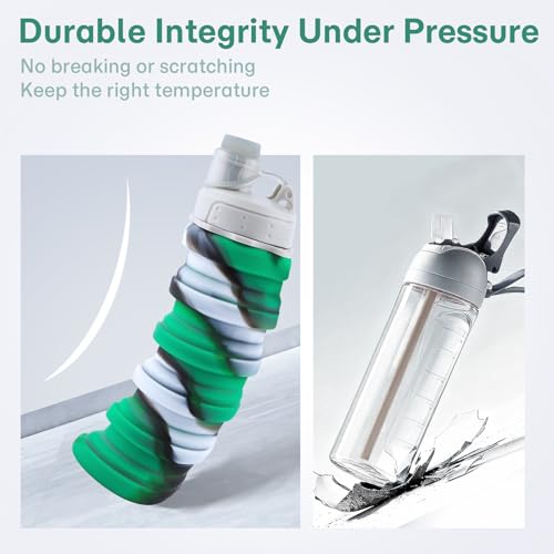 Reusable BPA Free Foldable Silicone Water Bottles for Kids, Students, Adults, Travel Camping Hiking (1pack, Green) - color: Green, style: 1pack
