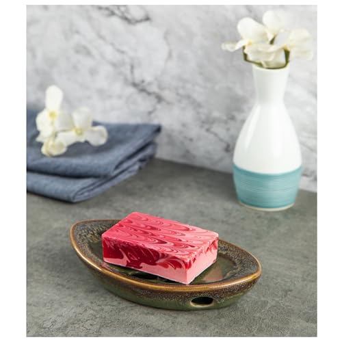 Ceramic Soap Dish with Self Draining Tray for Bar Soap, Bathroom, Kitchen (Green No.3) - color: Green No.3