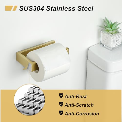 Sayayo Brushed Gold Toilet Paper Holder Wall Mount, Toilet Tissue Holder for Bathroom Tp Holder Square, SUS304 Stainless Steel - color: Gold - Drilling