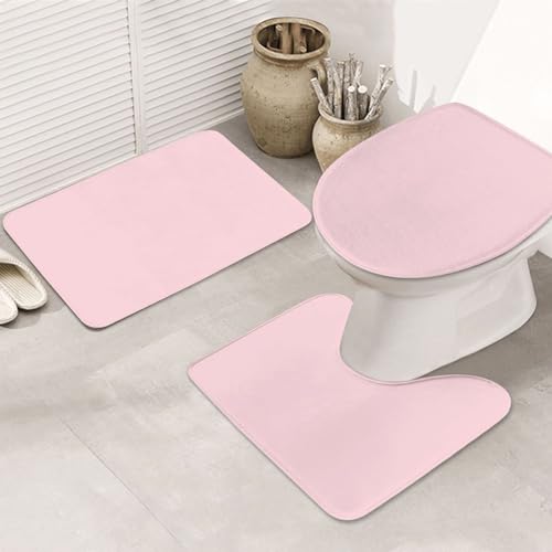 Bathroom Rugs Set 3 Piece Minimalist Basic Pink Bath Rug Mat Set, Non Slip Absorbent Bathroom Decor Mat, Toilet Lid Cover & U Shaped Contour Rug - color: Basic Pink, size: 1'8" x 2'6" (Rectangular)