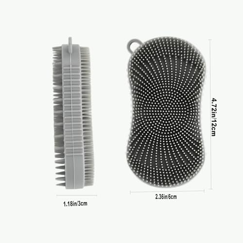 Silicone Body Scrubber, Double Sided Exfoliating Brush with Soft Flexible Bristles, Scalp Massage and Shampoo Tool with Hanger Loop, (Blue) - color: Blue