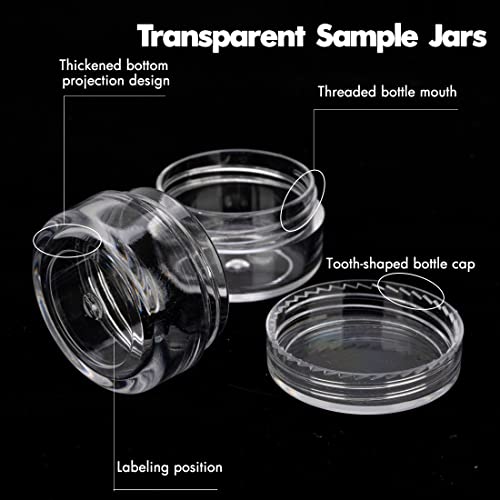 3 Gram Sample Jars with Lids, 25 Count Mini Cosmetic Containers - Makeup Travel Containers with Labels, Tiny Disposable Spatulas - color: Clear