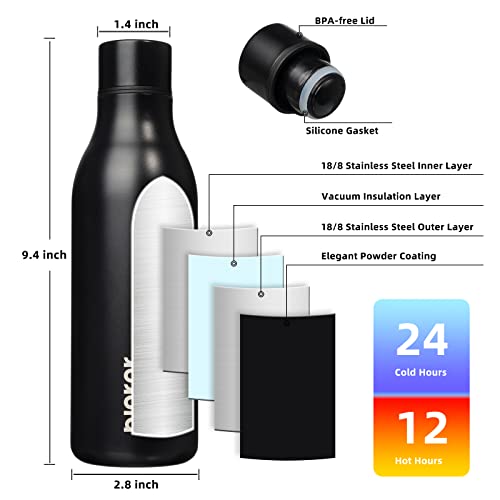 BJPKPK Insulated Water Bottles, 18 oz Stainless Steel Metal Water Bottle with Strap, BPA Free Leak Proof Jugs, Mugs, Flasks, Reusable Thermal Flasks for Sports & Travel, Black - color: Black, size: 18 Ounces, style: 18oz