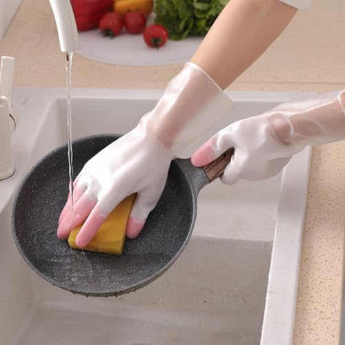 Waterproof Anti-slip Cleaning Gloves 3 Pairs Set, Kitchen and Toilet Household Gloves in Pink, Green, Blue, Size S, Reusable for Dishwashing and Bathroom Cleaning
