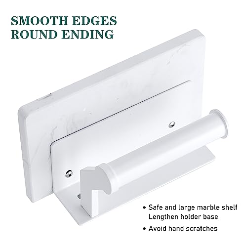 Hoimpro White Aluminum Toilet Paper Holder with White Natural Marble Shelf, Wall Mounted Tissue Hand Paper Roll Storage Holder for Bathroom Kitchen Washroom Bedroom - color: White
