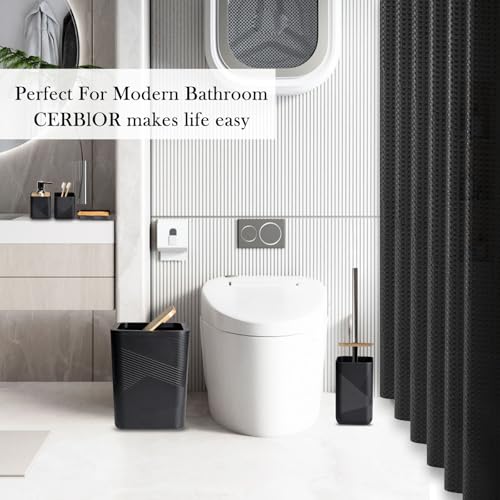 CERBIOR Bathroom Accessory Set with Shower Curtain, Includes Shower Curtain,Soap Dispenser, Toothbrush Holder, Toothbrush Cup, Soap Dish for Decorative Countertop and Housewarming Gift,Black,20PC - size: Bath Set+Shower Curtain, style: Black