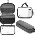 Toiletry Bag Kit 3 Piece Set: Hanging Travel Toiletry Bag + 311 TSA Cosmetic Liquid Bag + Accessory Organizer Pouch - color: Grey