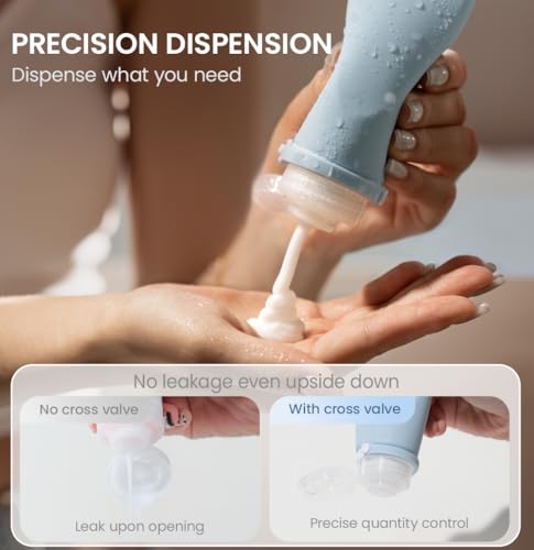 Travel Bottles for Toiletries, TSA Approved 2oz Container, High-Effeiciency Leak-Proof Ultrasonic Technology, Silicone Refillable Squeezable Travel Accessories for Shampoo Conditioner Lotion (3 Pcs) - color: Pink, Green, Gray