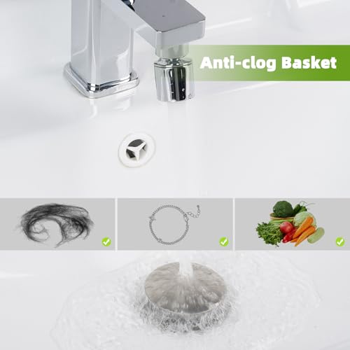 Universal Bathroom Sink Drain Stopper Strainer, Big Cover, Brushed Nickel | 2 in 1 Pop Up Sink Stopper for 1.1''~2.36'' Sink Basin Hole, Hair Catcher with Removable Stainless Steel Filter Basket - color: Brushed Nickel