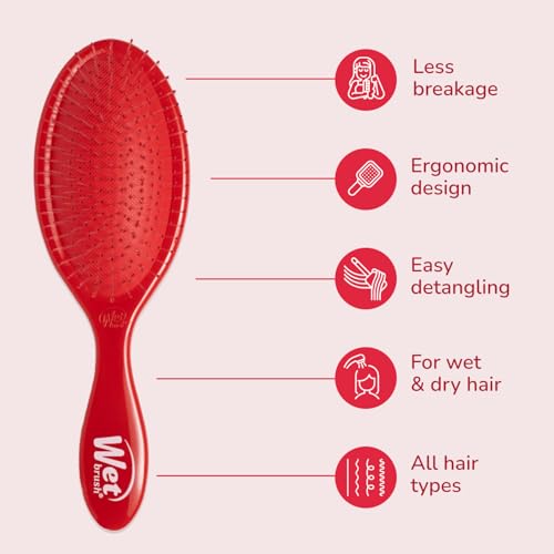 Wet Brush Original Detangler - Ultra-Soft Bristles for Effortless, Pain-Free Brushing - Glides Through Wet, Dry, or Damaged Hair - Perfect for Women, Men & All Hair Types - Amazon Exclusive Red - color: Amazon Poppy Red, size: 1 Count (Pack of 1)