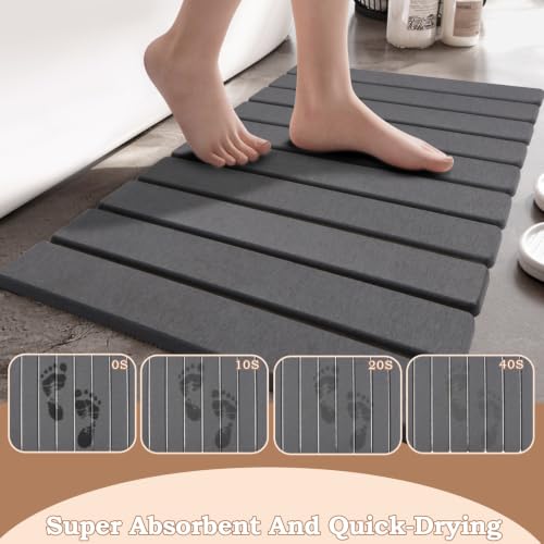 Stone Bath Mat,24 x 15.4 Inch Non-Slip Diatomaceous Earth Mat,Quick Dry Stone Bath Mat for Bathroom,Rollable Super Absorbent Drying Mat for Bahtroom Shower Floor, Dark Grey - color: Dark Grey
